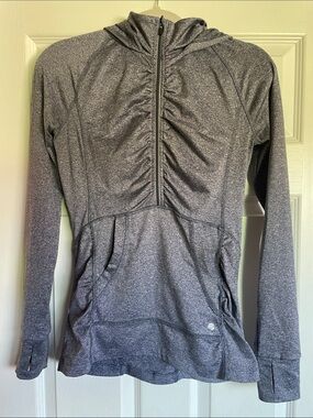 Gray/blue Women's Half-Zip Hooded Active Pullover